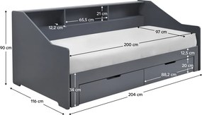 Patul extensibil, gri, MONETA