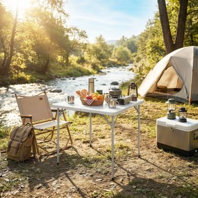 Outsunny Masă pliantă din HDPE, masă de camping pliantă pătrată 86 x 86 x 74 cm, cu mâner, înălțime reglabilă, alb | Aosom Romania