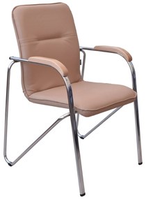 Scaun de vizitator Samba Chrome Wood AM, brate din lemn, fag, piele ecologica N-16, bej