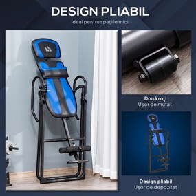 HOMCOM Bancă de Inversie Pliabilă cu Roți și Reglare de la 140-203cm Negru | Aosom Romania