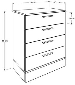 Comoda Adore Base, 4 sertare, Crem / Alb, 72 x 88 x 40 cm