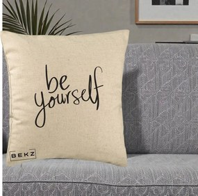 Perna Decorativa Be Yourself Caligrafie Neagra, 40x40 cm, Bej, Husa Detasabila, Perna Inclusa, BEKZ®