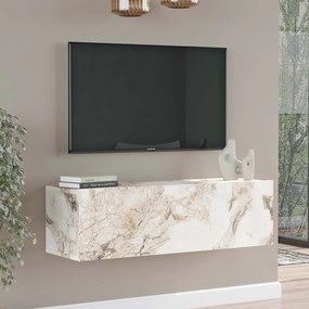 Comoda TV Serita, din melamina, finisaj marmura ivory, 100 x 31.5 x 29.6 cm