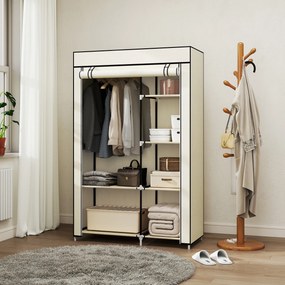 HOMCOM Dulap portabil din otel, netesut si PP cu 6 rafturi deschise, 1 cuier si usa cu balamale, 103x43x162,5 cm, gri | Aosom Romania
