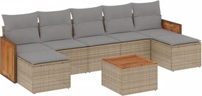 vidaXL Set canapele de grădină, 8 piese, cu perne, bej, poliratan