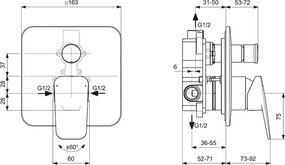 Baterie cada - dus Ideal Standard Ceraplan negru mat cu corp ingropat
