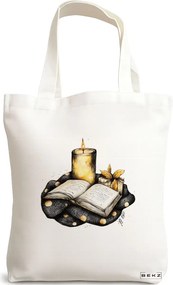 Sacosa de Panza pentru Cumparaturi, Geanta Tote, model Books 14 38 x 34.5 cm, Alba, BEKZ®