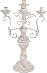 Sfesnic 5 lumanari, alb, din metal, cu aspect vintage, Ø29x58 cm