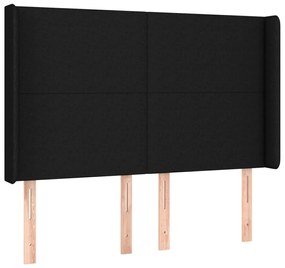 Pat cu arcuri, saltea si LED, negru, 140x200 cm, textil Negru, 140 x 200 cm, Design simplu