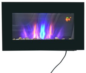 Șemineu electric de perete HOMCOM 1000/2000 W, efect flacără LED 7 culori, 72,5 x 11,5 x 40 cm, negru | Aosom Romania