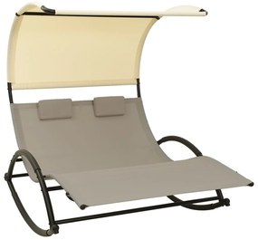 vidaXL Șezlong de plajă dublu cu baldachin, gri taupe&amp;crem, textilenă