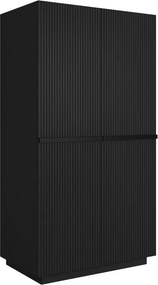 Dulap Nicole 100 cm cu față canelată și mânere metalice - negru mat / mânere negre