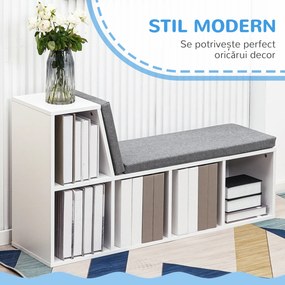 HOMCOM Bibliotecă Modulară cu 5 Rafturi Deschise și 2 Perne, Mobilier pentru Living, Dormitor și Birou, Gri Alb | Aosom Romania