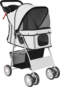 PawHut Cărucior pliabil pentru câini Buggy cu bandă reflectorizantă Coș de depozitare Pernă pentru câini mici până la 10 kg 77x44x102 cm Gri | Aosom Romania