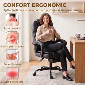 HOMCOM Scaun Birou Ergonomic Reclinabil Rotativ din Piele PU cu Suport pentru Picioare, Înălțime Reglabilă, Negru | Aosom Romania