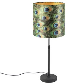 Lampă de masă neagră cu abajur din catifea verde smarald cu auriu 25 cm - Parte