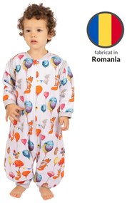 Sac de dormit copii din bumbac cu picioare si maneci detasabile 18-36 luni Kidizi Baloon Friends, 1 tog, pentru toamna-iarna, bumbac 100%