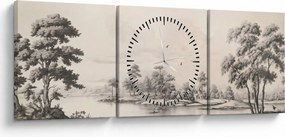 Tablou - Vintage peisaj desen peisaj (cu ceas) (90x30 cm)