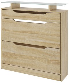 HOMCOM Dulap pentru pantofi 2 sertare rabatabile + 1 sertar culisant + 1 blat si 1 raft din sticla ajustabil | Aosom Romania