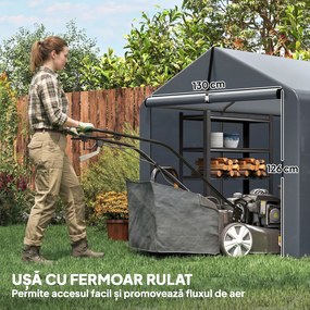 Outsunny Garaj Motociclete pentru Exterior 1,6x2,2m, Tenta Garaj cu Acoperire Impermeabilă, Ușă cu Fermoar, pentru Biciclete și Unelte din Oțel Zincat, Gri | Aosom Romania