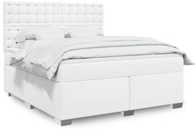 vidaXL Pat box spring cu saltea, alb, 180x200 cm, piele ecologică