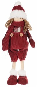 Decorațiune de Crăciun din textil fetiță cu Salopete, înălțime 35 cm, roșu