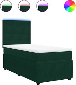 vidaXL Pat box spring cu saltea, verde închis, 90x190 cm, catifea