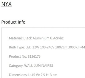 Aplica LED pentru perete baie IP44 NYX