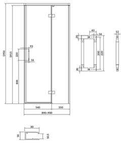 Usa sticla dus batanta 90x195 cm profil crom Cersanit Larga, montare dreapta 900x1950 mm, Dreapta, Crom lucios