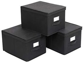 Set 3 cutii pliabile pentru depozitare, carton / textil, negru, Songmics
