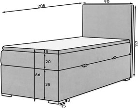 Pat lemn masiv BoxSpring Rocco 90x200 - Sawana 05, Dreapta