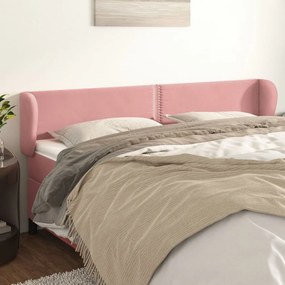 Tablie de pat cu aripioare roz 183x23x78 88 cm catifea 1, Roz, 183 x 23 x 78 88 cm