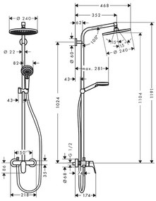 Set de dus, Hansgrohe, Crometta S 240 1 jet, cu baterie de dus, crom