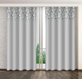 Perdea decorativă gri deschis cu imprimare de flori albastre Lățime: 160 cm | Lungime: 270 cm