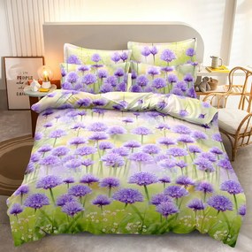 Lenjerie de pat 3D PURPLE FLOWERS verde Dimensiune lenjerie de pat: 70 x 80 cm | 140 x 200 cm