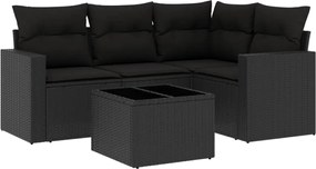 vidaXL Set mobilier de grădină cu perne, 5 piese, negru, poliratan
