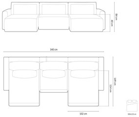 Canapea extensibila panoramica Belfast 4 locuri catifea L340 cm