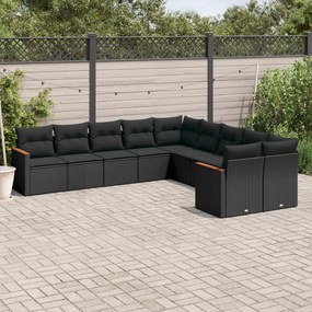 3258751 vidaXL Set canapele de grădină cu perne, 10 piese, negru, poliratan