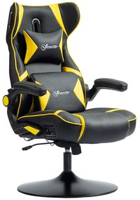 Vinsetto Scaun Gaming cu Funcție de Leagăn și Difuzor, Suport Lombar și pentru Gât, Piele Ecologică, Galben și Negru | Aosom Romania
