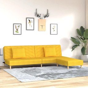 3081815 vidaXL Canapea extensibilă 2 locuri, 2 perne&taburet, galben, textil