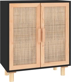 vidaXL Servantă, negru, 60x30x70 cm, lemn masiv pin și ratan natural