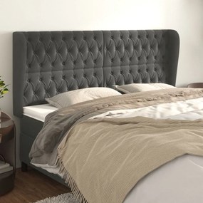 vidaXL Tăblie de pat cu aripioare gri închis 183x23x118/128 cm catifea