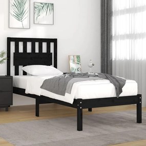 3103897 vidaXL Cadru de pat mic single, negru, 75x190 cm, lemn masiv de pin