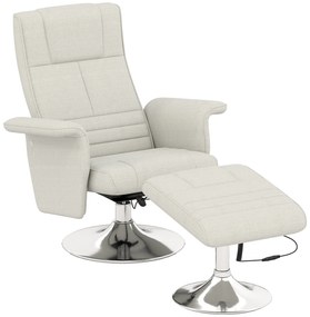 HOMCOM Fotoliu relaxant cu masaj și pouf, fotoliu TV cu spătar reglabil și șezut pivotant la 360° 78 x 95 x 88 cm crem | Aosom Romania