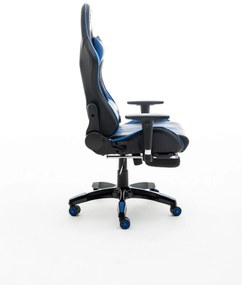 RESIGILATE-Scaun gaming King size, funcție șezlong, suport picioare, Negru/Albastru