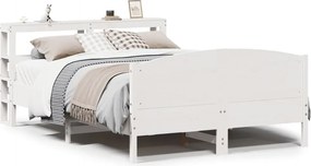 vidaXL Cadru de pat fără saltea, alb, 135x190 cm, lemn masiv de pin