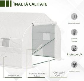 Outsunny Sera de Grădină Spațioasă, cu 8 Ferestre și Ușă Enrolabilă, Include Țăruși și Frânghii, 6x3x2m, Oțel și PP, Verde | Aosom Romania