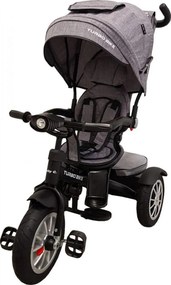 Tricicleta cu copertina Baby Care™ Turbo Bike , Cu far luminos, Roti din cauciuc, Pozitie somn, Pedale si maner pentru parinti, Scaun reversibil cu