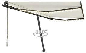 vidaXL Copertină automată cu senzor vânt &amp; LED, crem, 400x350 cm