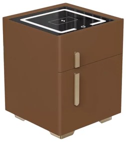 Noptiera inteligenta cu incarcare wireless, iluminare LED, 1 sertar de depozitare si seif &ndash; maro, design modern din sticla si lemn